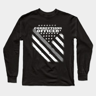 Corrections Officer Flag - Thin Silver Line American Flag Long Sleeve T-Shirt